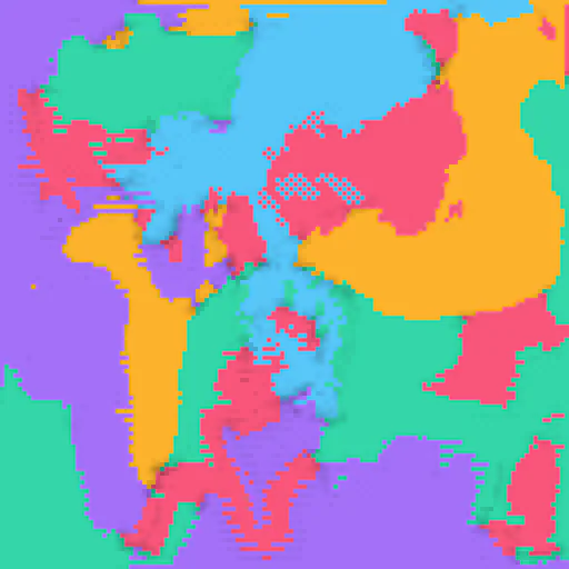 Cold-start cooperation at tau=1, threshold=0.39, step 1499 — species form cooperative co-occupation patterns