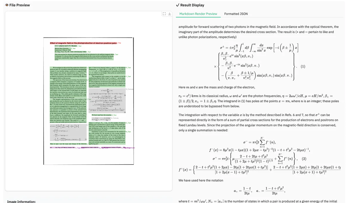 Formula parsing demo on a scientific paper