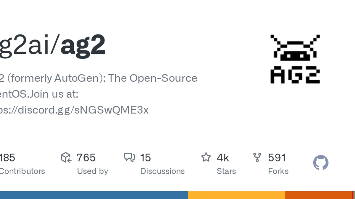 AG2 GitHub repo: 4k stars, 185 contributors, 591 forks