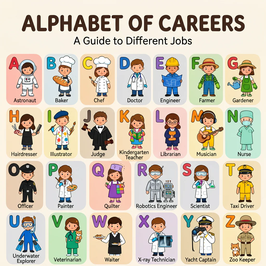Alphabet of Careers — ERNIE-Image render multi-panel grid với chữ nhất quán