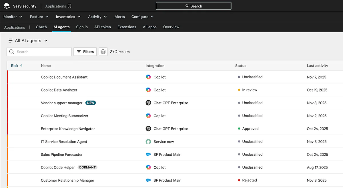 Normalized view of AI agents across disparate SaaS platforms in Falcon Shield