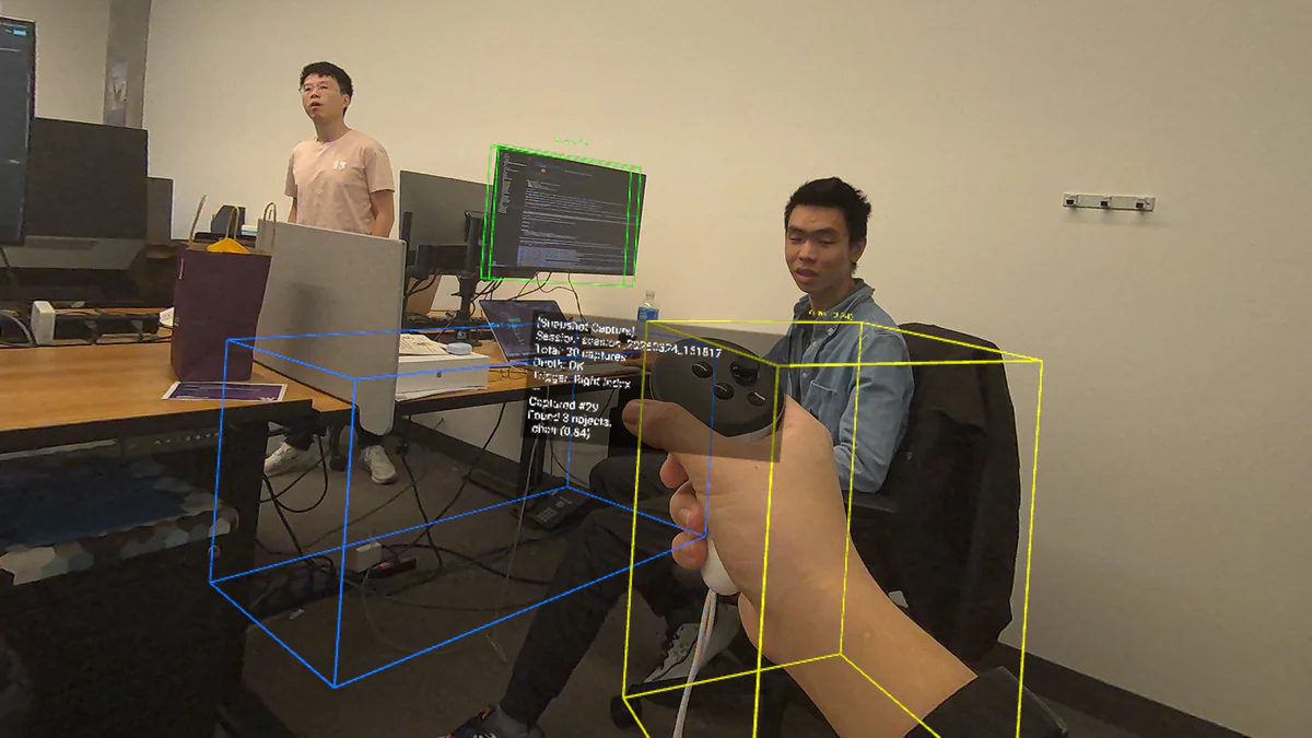 Meta Quest 3 passthrough AR với 3D bounding box từ text prompt
