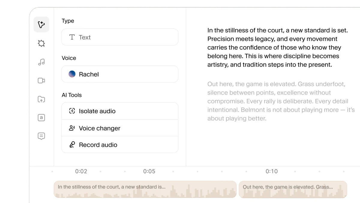 ElevenLabs Studio UI with Isolate audio AI tool