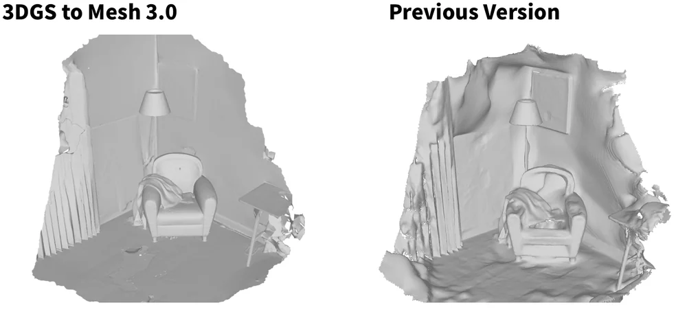 Chair and lamp scene: curved surfaces and thin lamp stand hold together in 3.0