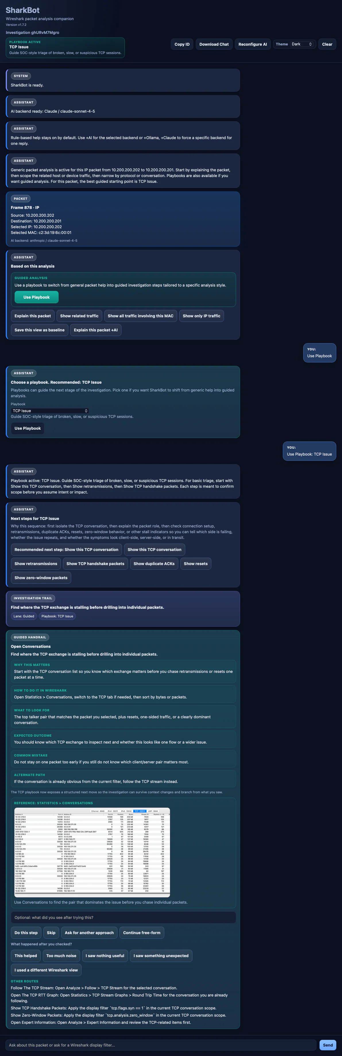 SharkBot browser companion UI với guided playbook