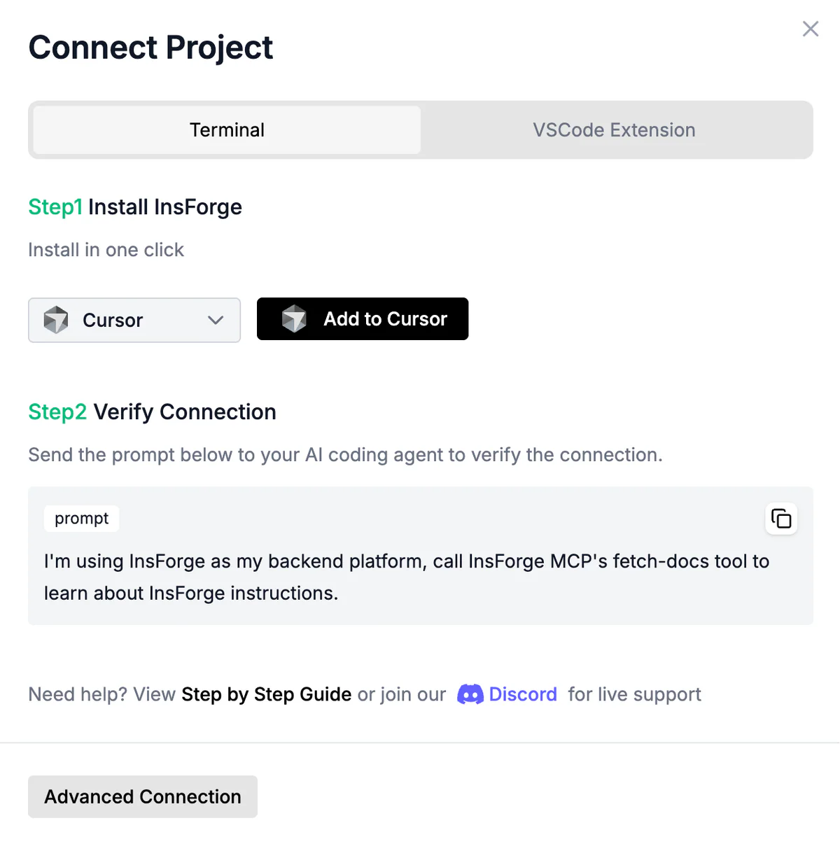 InsForge MCP connection flow between AI coding agents and backend primitives