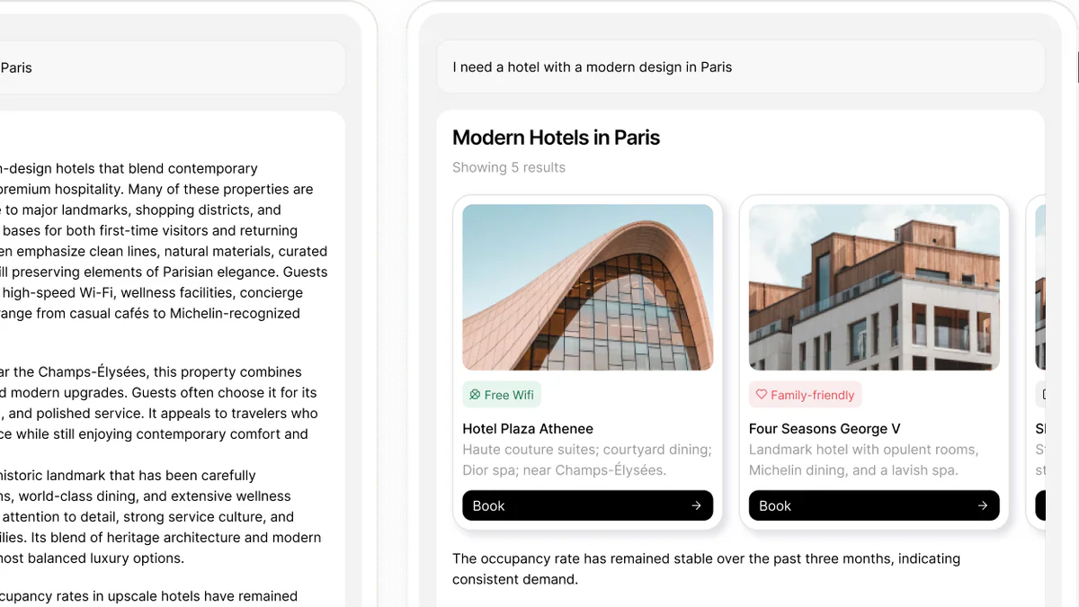 So sánh chat-bot text-only và app render bằng OpenUI