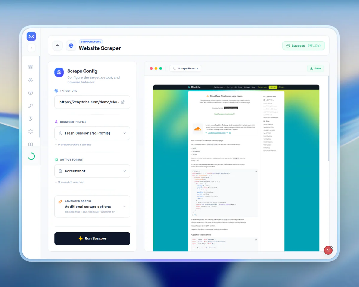 HeadlessX bypass Cloudflare challenge thành công