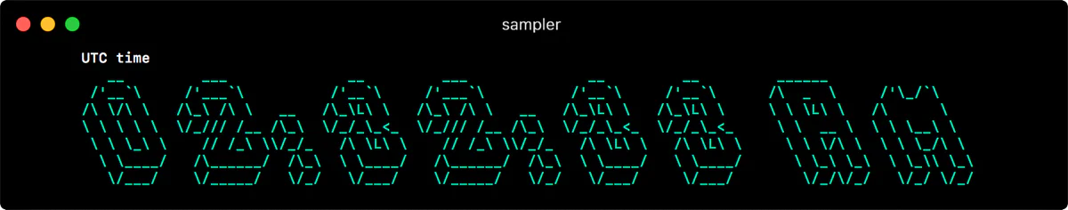 Asciibox của Sampler hiển thị UTC time dạng ASCII art