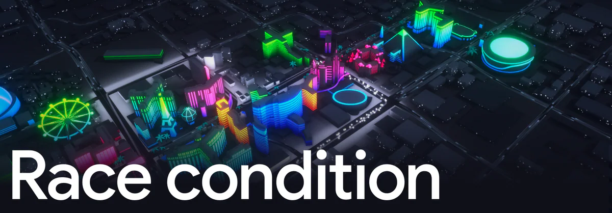 Race Condition repo banner — neon Las Vegas mini-city