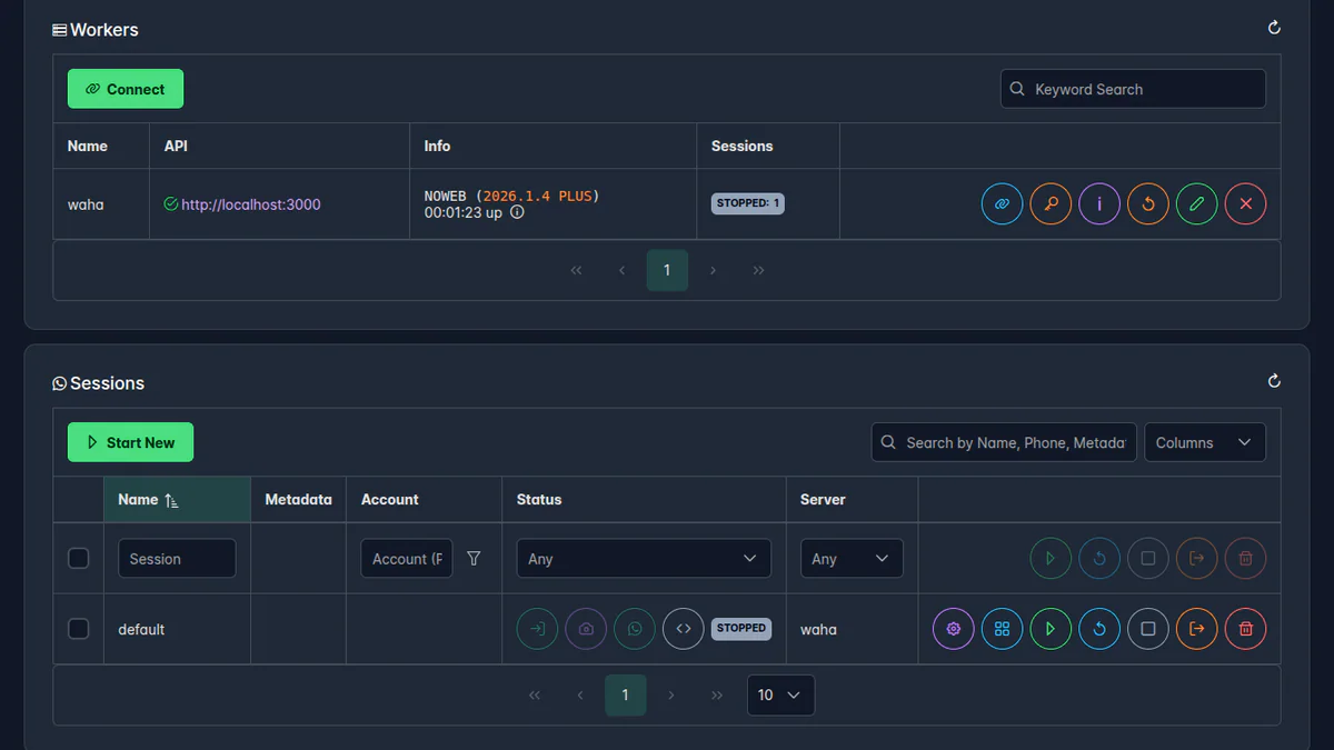 WAHA Dashboard quản lý nhiều session WhatsApp trong một container