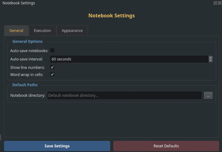 Settings panel with theme, font and behaviour options