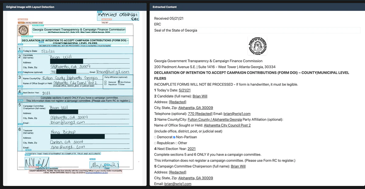 Chandra OCR 2 parsing handwritten form with checkboxes