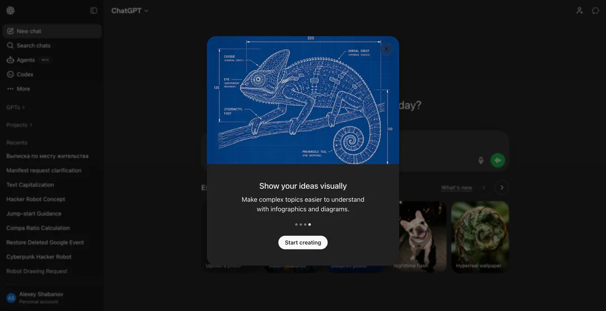 ChatGPT Images 2.0 interface với Codex trong sidebar