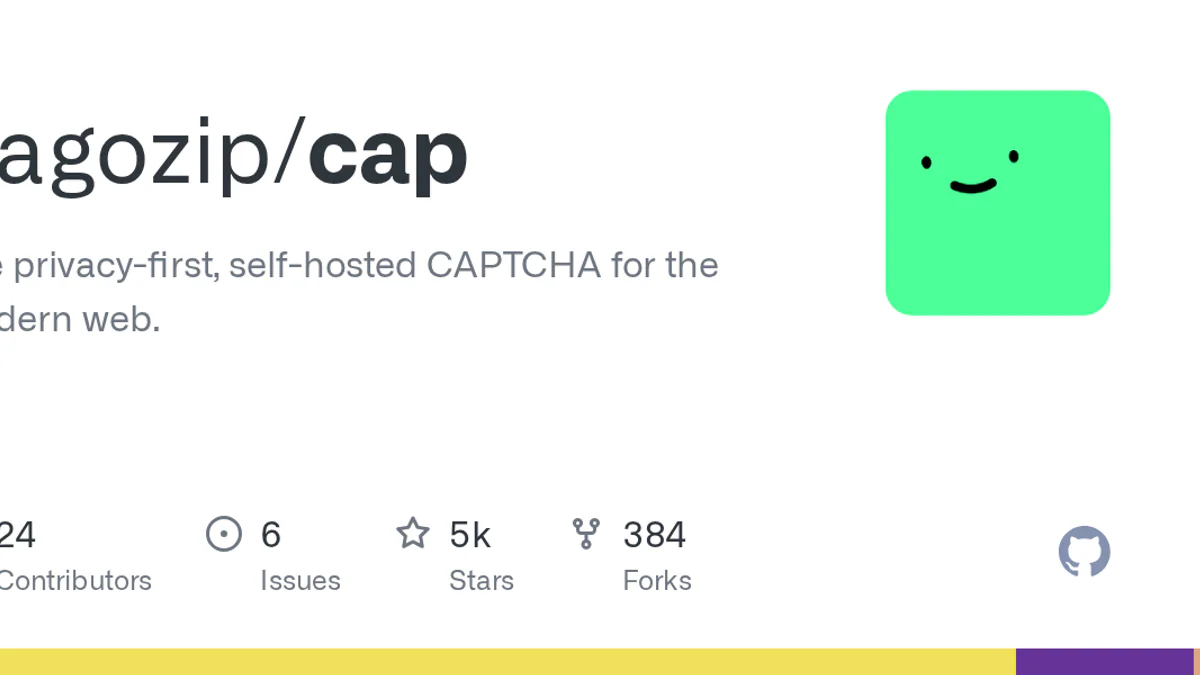 Repo tiagozip/cap trên GitHub — privacy-first self-hosted CAPTCHA