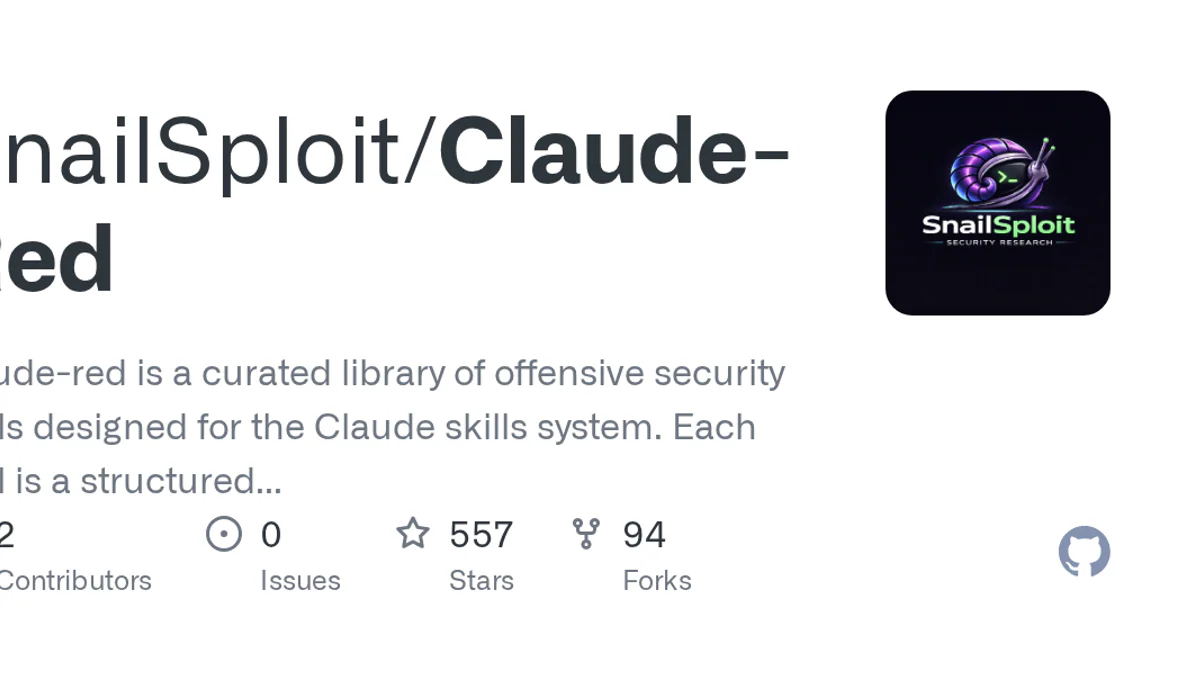 claude-red GitHub repo card — SnailSploit/Claude-Red, 557 stars, 94 forks