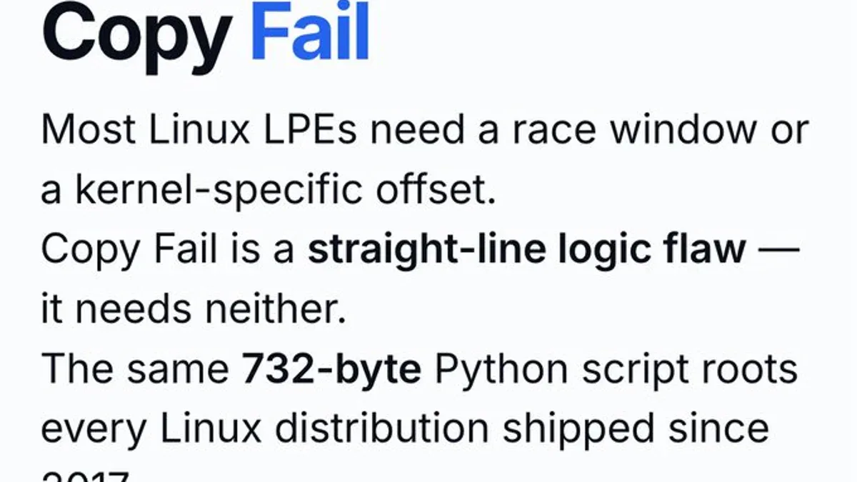Copy Fail CVE-2026-31431 - Linux kernel zero-day announced by Theori