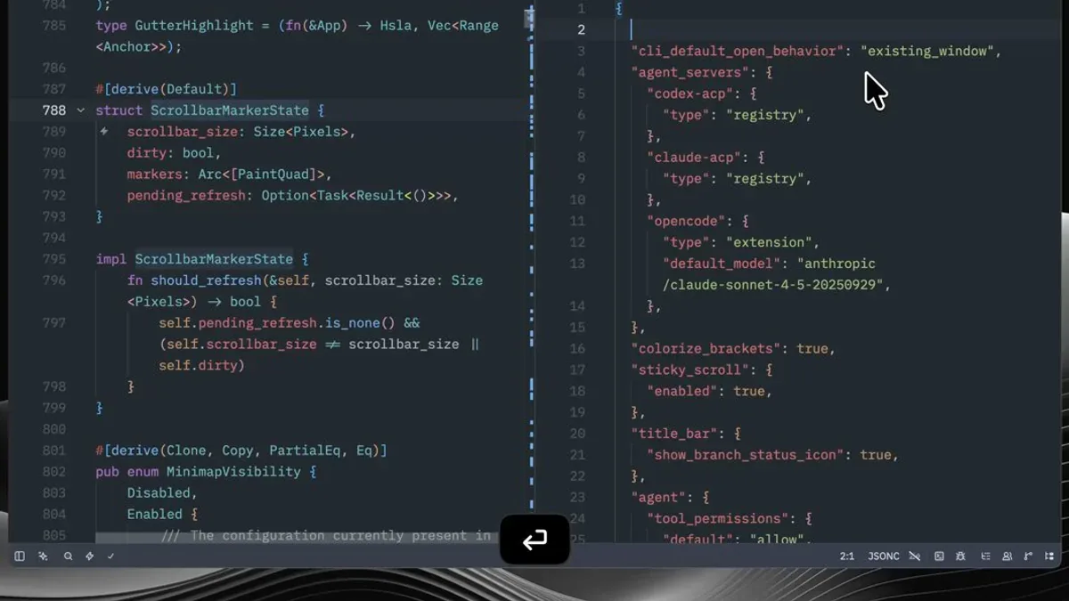 LSP code lens trong Zed editor - nút bấm language server action hiện inline trong code