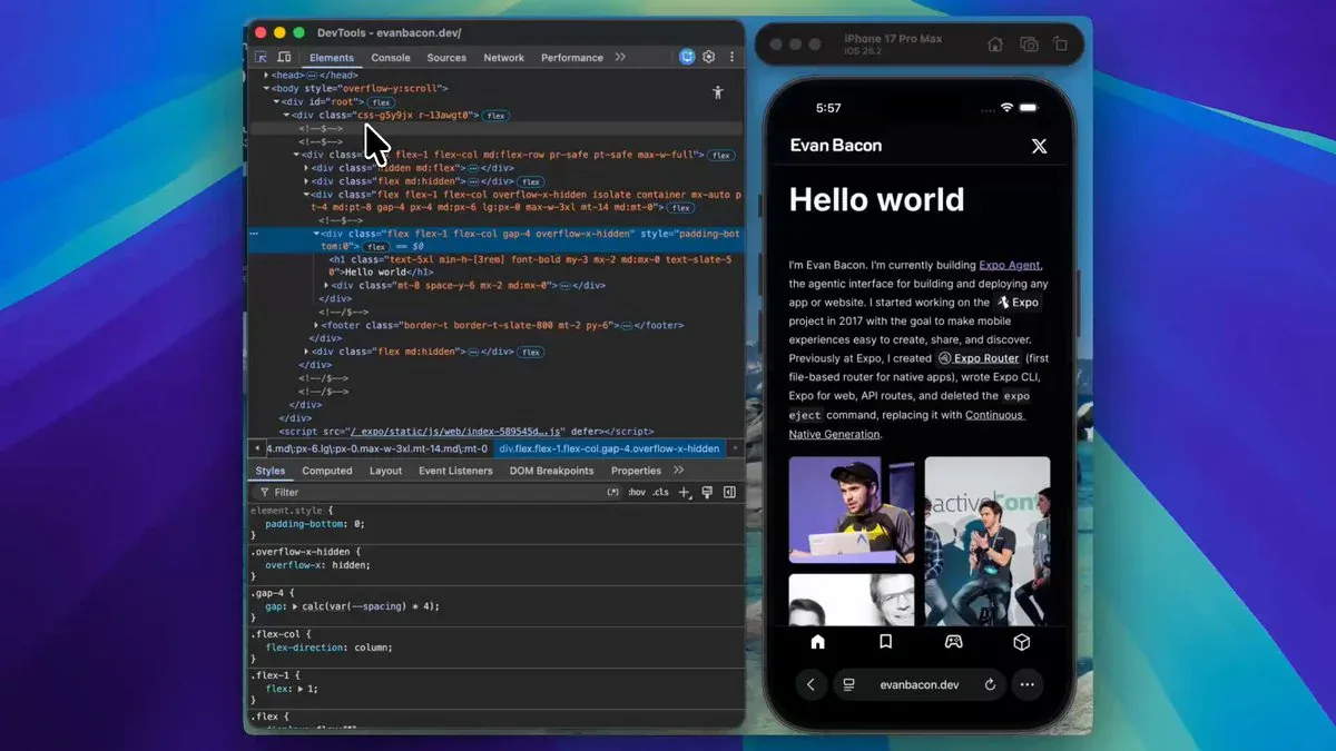 Chrome DevTools inspect Safari trên iPhone 17 Pro Max