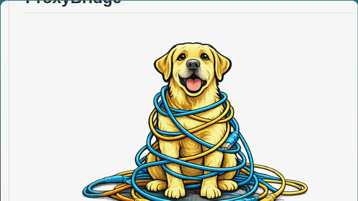 ProxyBridge - mascot chính thức, một chú chó bị quấn cáp mạng
