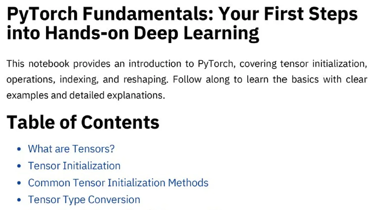 PyTorch Fundamentals - notebook table of contents