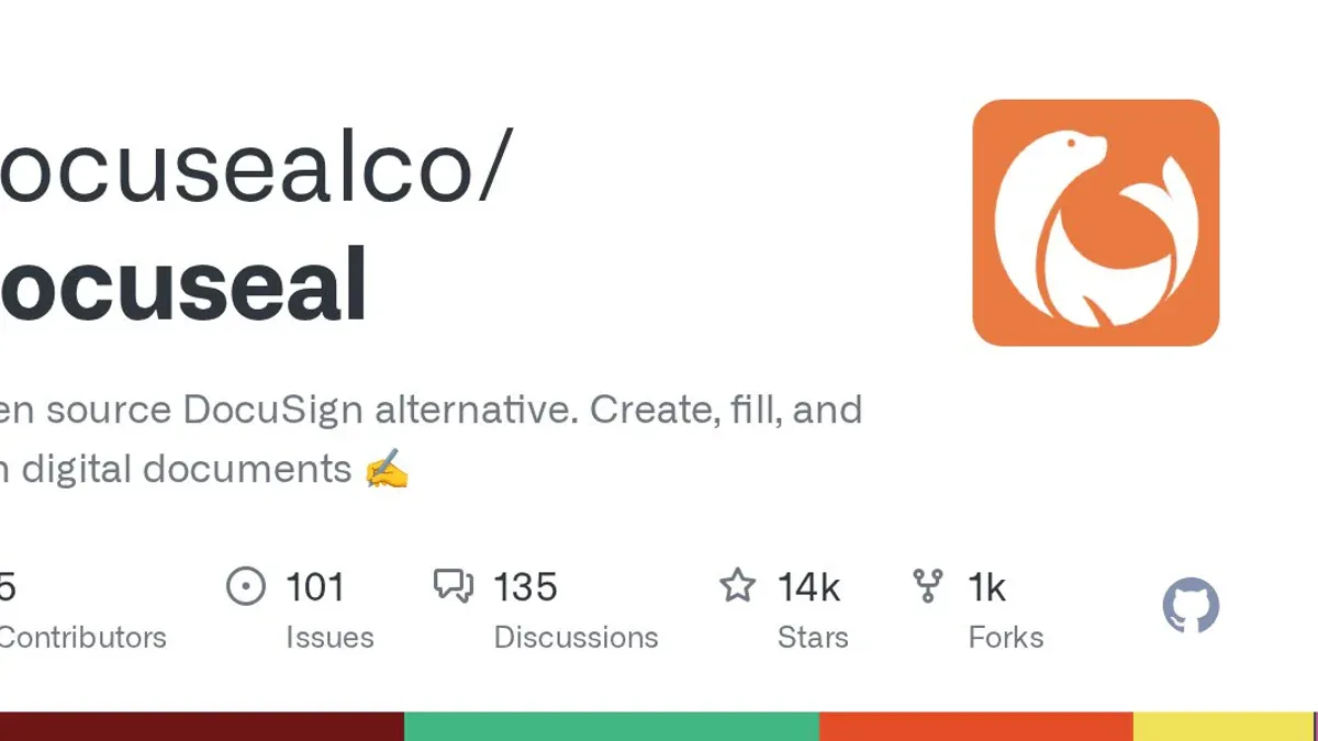 DocuSeal GitHub repo - open source DocuSign alternative với 14k stars