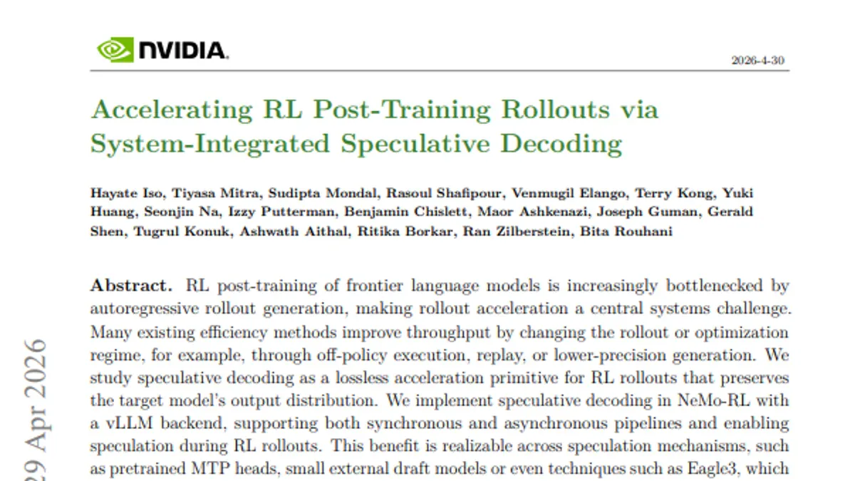 NVIDIA Accelerating RL Post-Training via Speculative Decoding