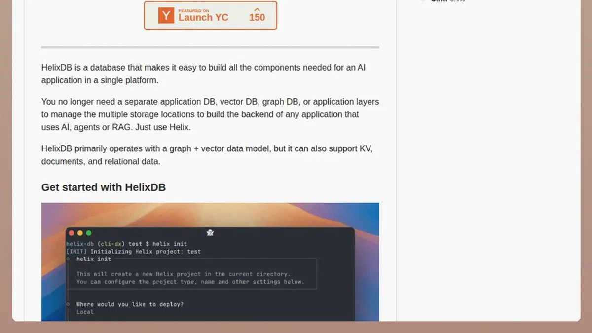 HelixDB GitHub repo - graph vector database built in Rust