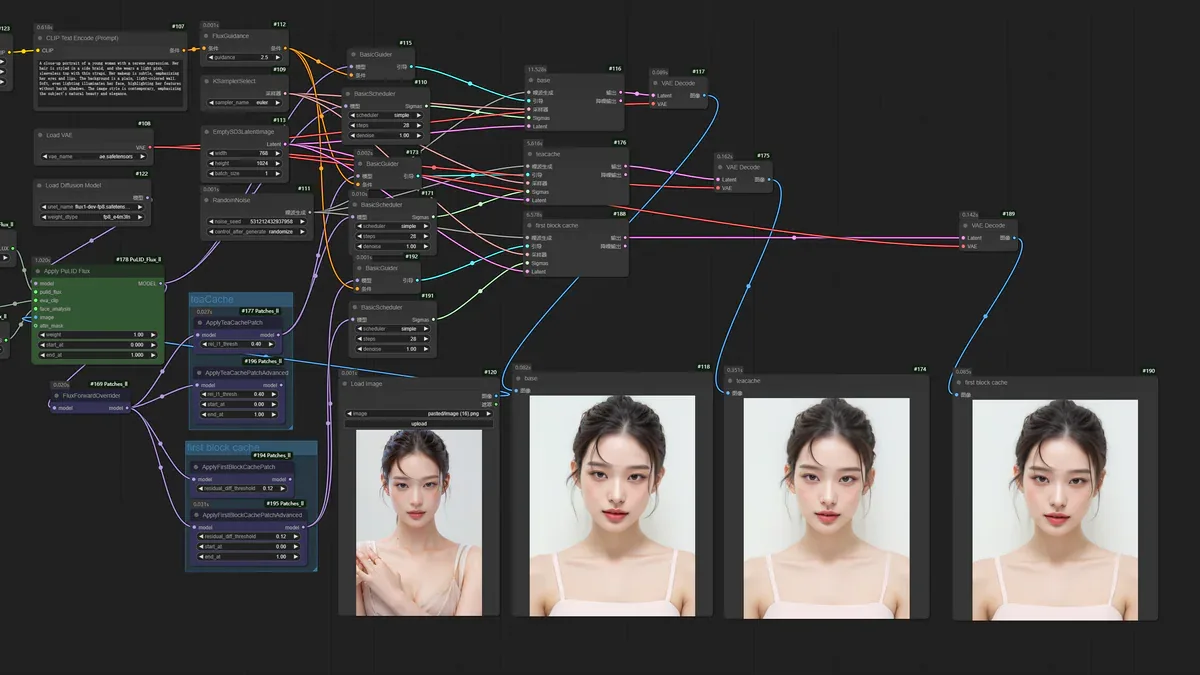 PuLID Flux workflow với TeaCache speedup trong ComfyUI
