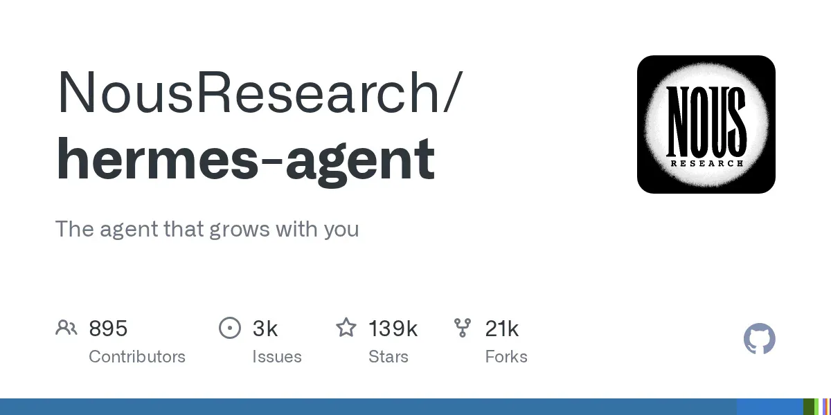 Hermes Agent GitHub - 139k stars open source AI agent