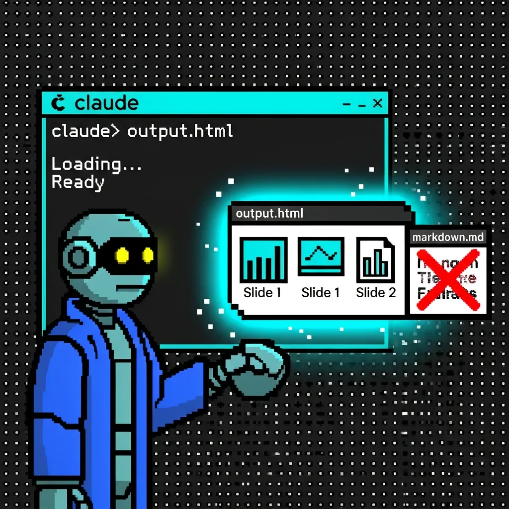 Claude Code generate file HTML tự chứa - robot developer minh hoạ workflow mới
