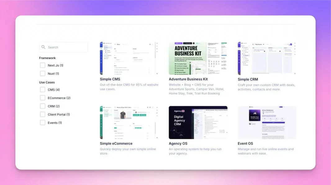 Directus template marketplace - Simple CMS, CRM, eCommerce