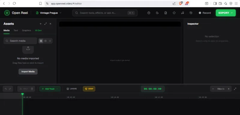 Giao diện OpenReel Video - timeline và preview