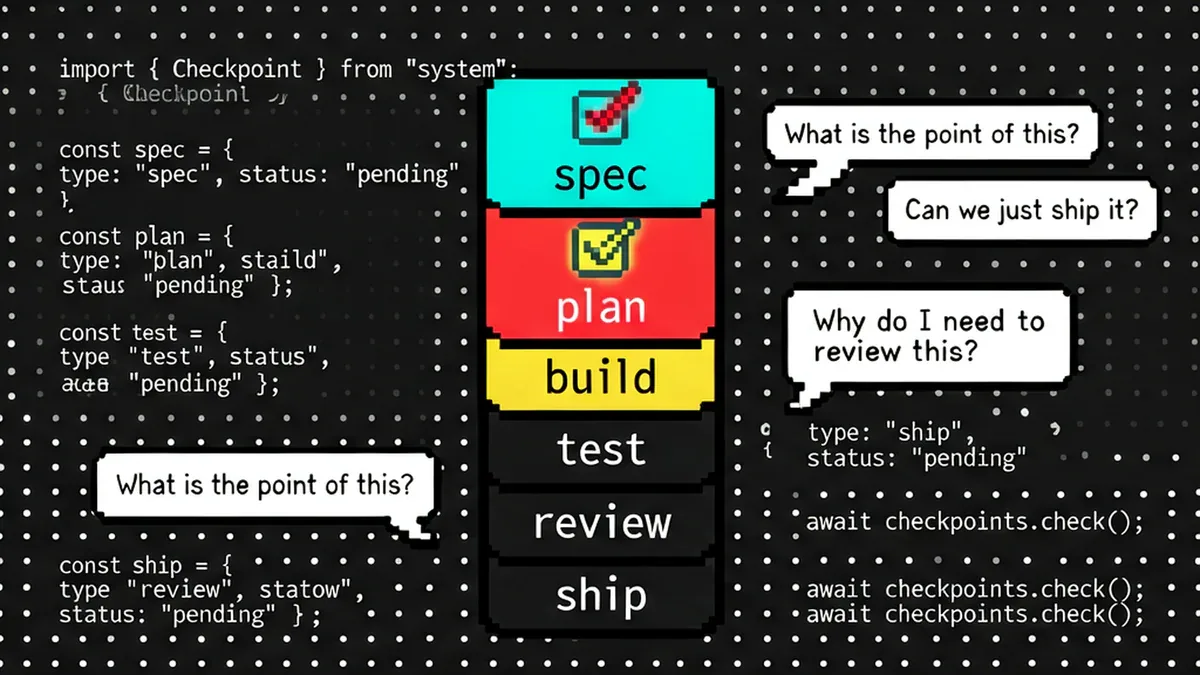 Skill cards với các bước spec plan build test review ship và anti-rationalization speech bubbles