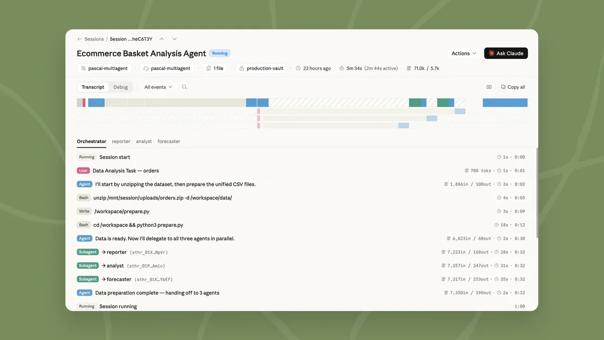 Claude Console multi-agent session UI