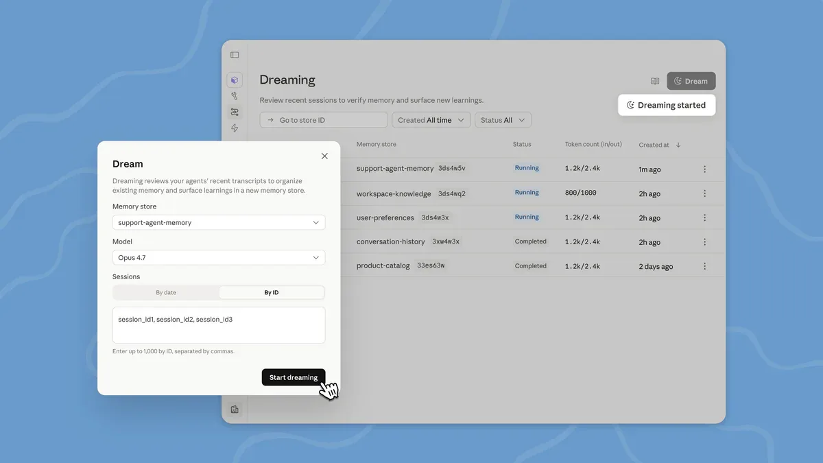 Claude Managed Agents Dreaming feature - memory stores UI
