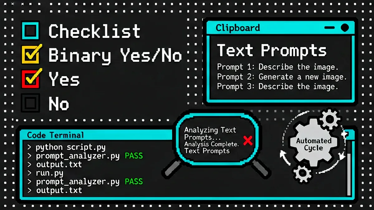 Checklist binary yes/no để agent tự đánh giá output tự động