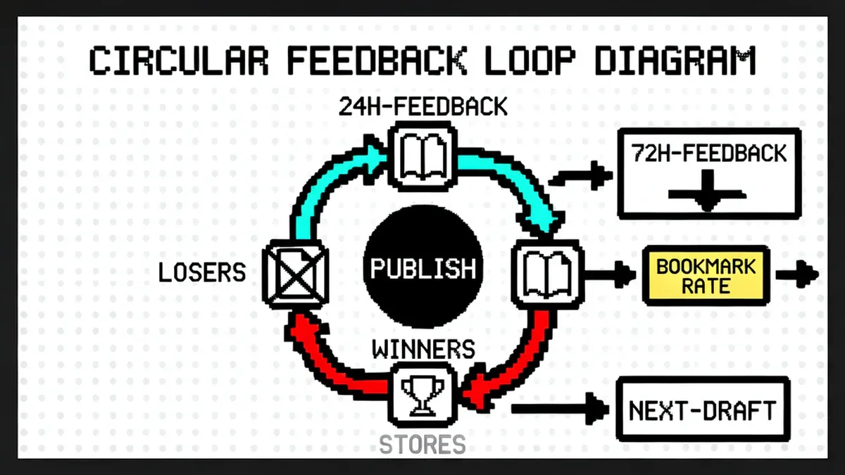 Feedback loop: Publish - 24h/72h - Winners/Losers - Stores - Next draft