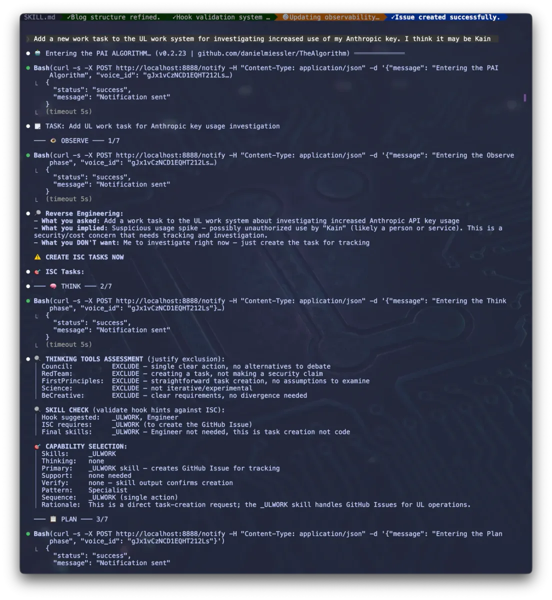 PAI chạy trong terminal - Claude Code CLI interface