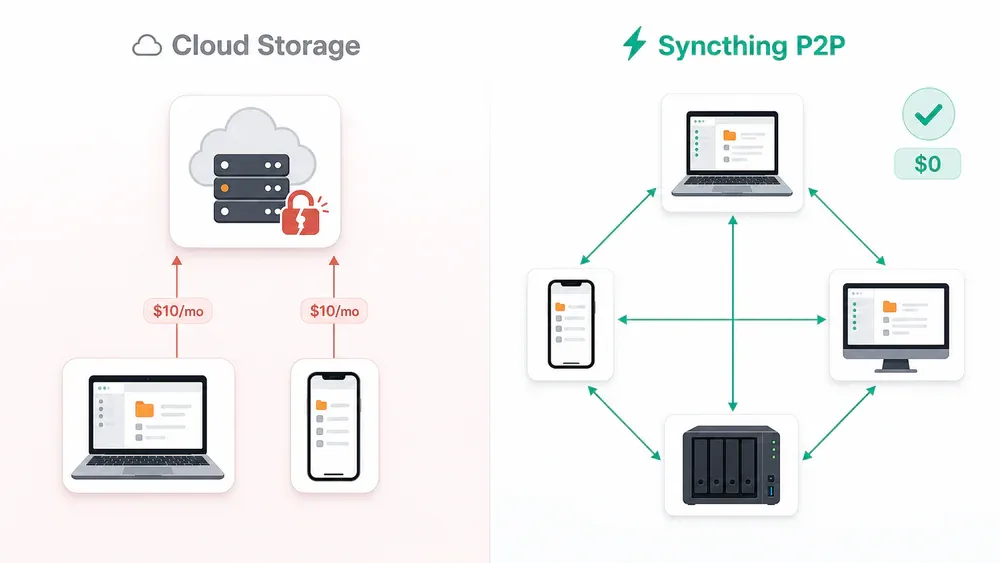 So sánh Cloud Storage vs Syncthing P2P - chi phí và kiến trúc