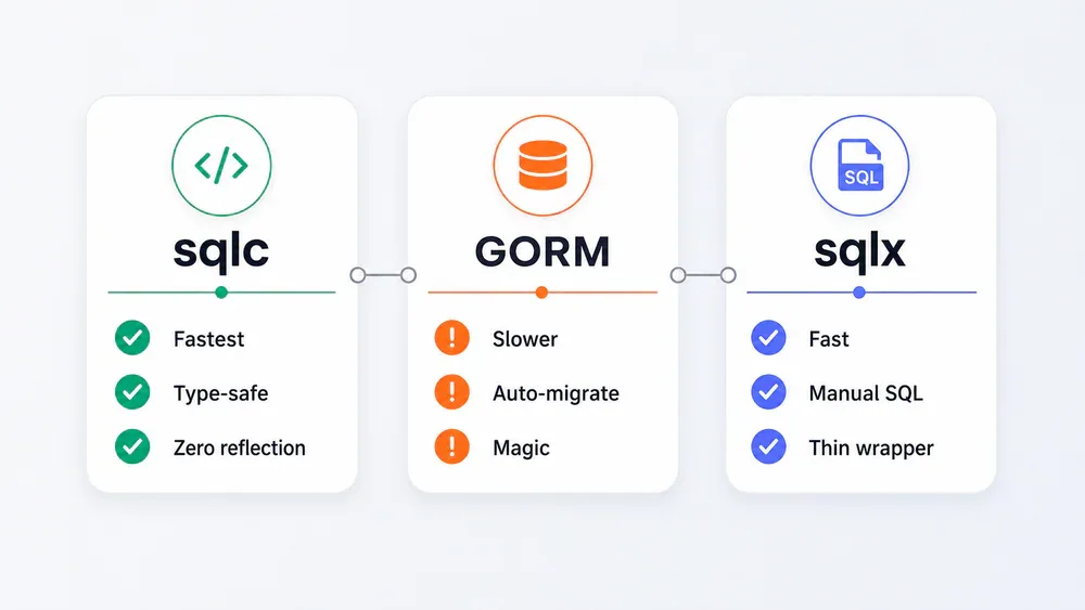 So sánh sqlc vs GORM vs sqlx