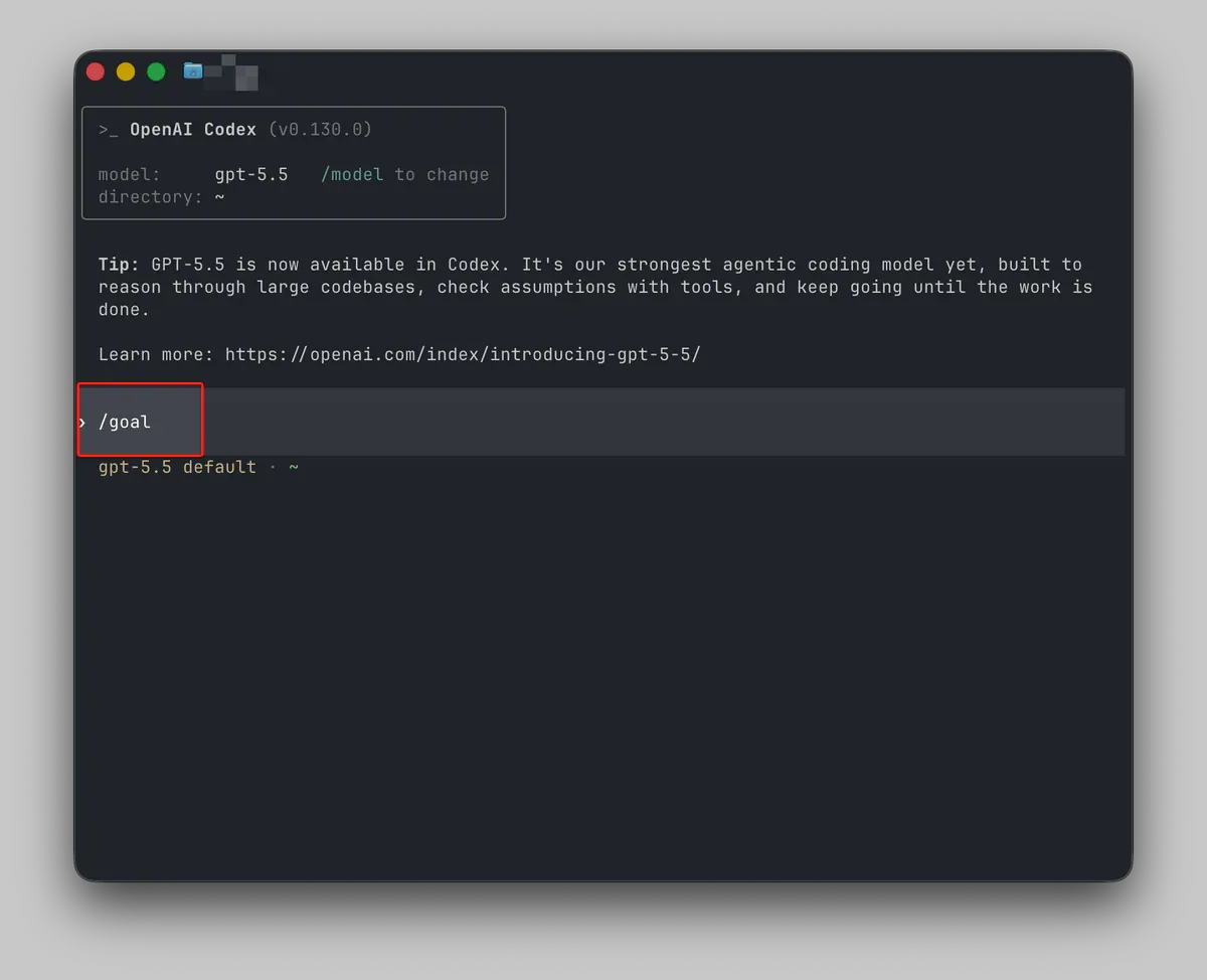 OpenAI Codex CLI v0.130.0 với lệnh /goal được highlight