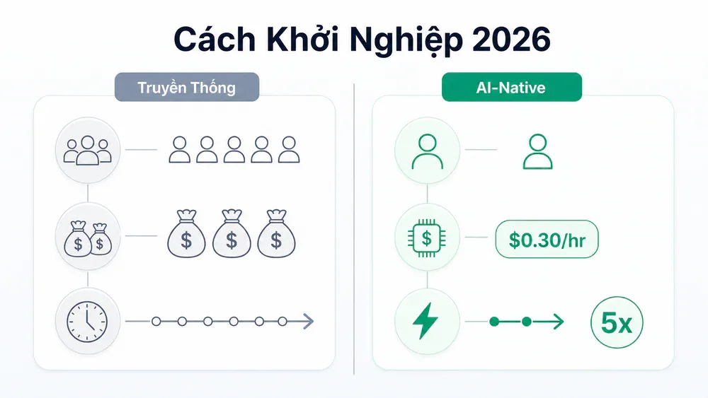 So sánh khởi nghiệp truyền thống vs AI-native 2026