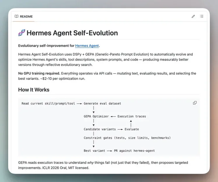 GEPA Genetic-Pareto Prompt Evolution optimization pipeline for Hermes Agent