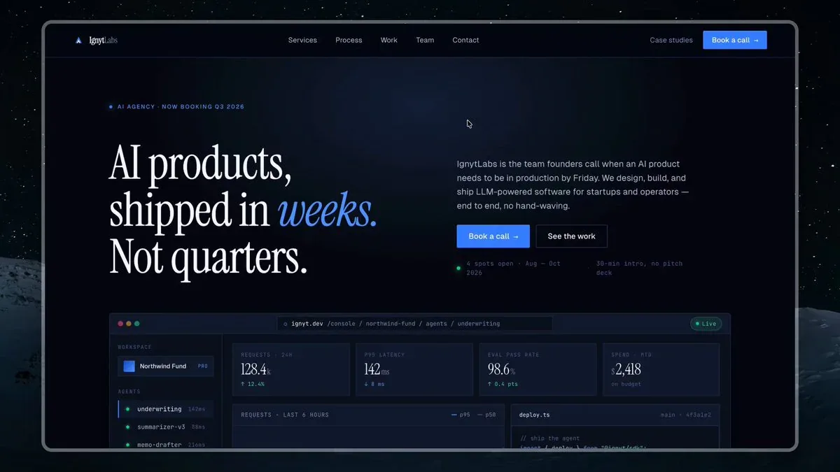 Landing page IgnytLabs được tạo bởi Claude Design trong 1 workflow