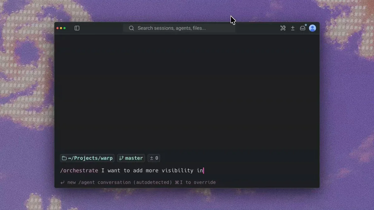 Warp terminal với lệnh /orchestrate