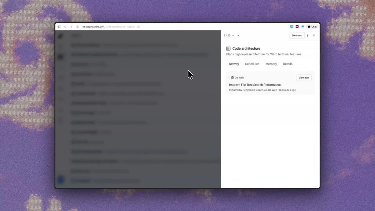 Warp Oz web app với Memory tab