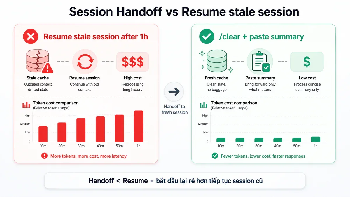 Session Handoff vs Resume stale session - so sánh chi phí token