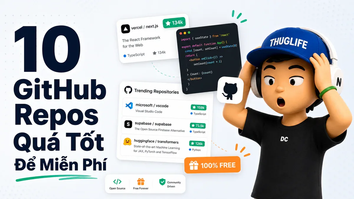10 GitHub Repos Quá Tốt Để Miễn Phí - devlog