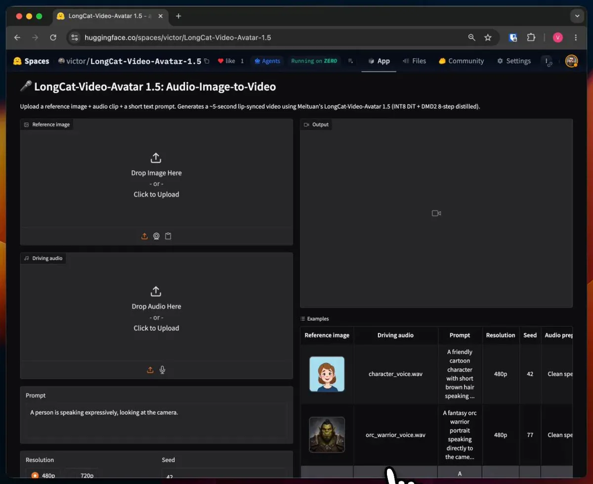 Giao diện demo LongCat-Video-Avatar 1.5 trên HuggingFace Spaces
